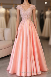 Custom Made V Neck Lace Long Semi Formal Prom Dress, Lace Evening Dress